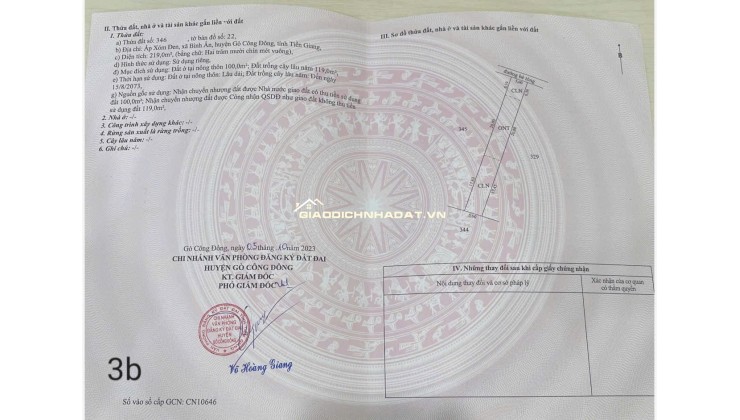 Đất chính chủ cần bán, sổ sẵng Bình Ân