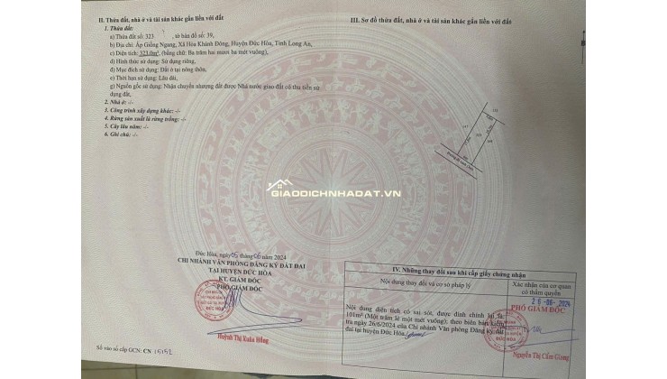 BÁN ĐẤT TẠI ĐỨC HOÀ DT102M2 SHR GIÁ BÁN 890T  THƯƠNG LƯỢNG. LH:0931821989.