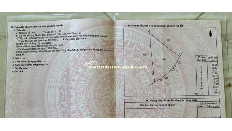 BÁN 3300M2 ĐẤT TẠI PHƯỚC TÂN - TP BIÊN HOÀ. SHR. 33 TỶ. LH:0933449988.