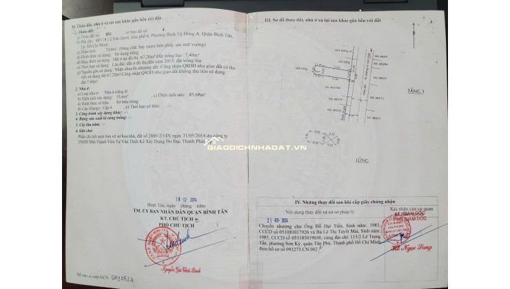 BÁN NHÀ VÀ ĐẤT TẠI P.BÌNH TRỊ ĐÔNG A - DT 126M2 - SHR - 8.7 TỶ TL. LH:0932688139