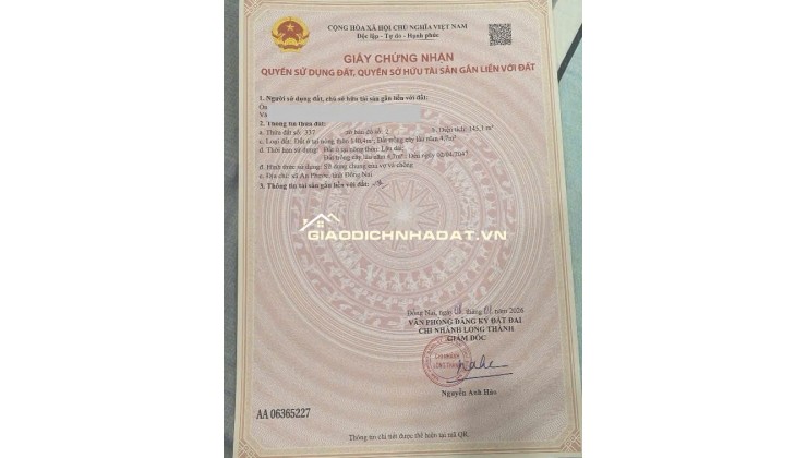 Đất nền thổ cư Ấp 8 An Phước - Long Thành