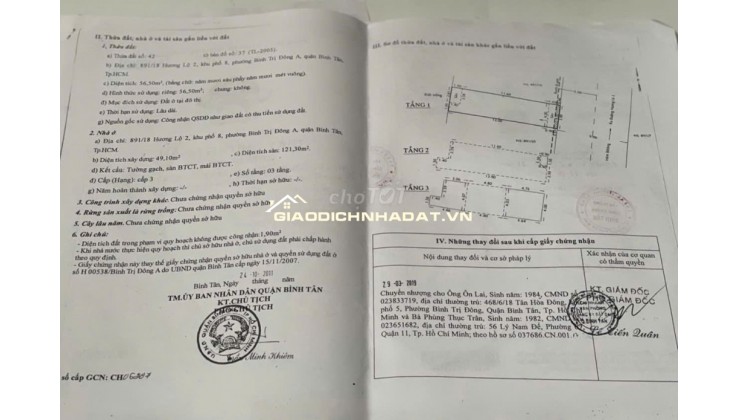 Bán nhà 2 lầu lầu xe hơi Hương Lộ 2, Phường Bình Trị Đông, Quận Bình Tân