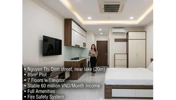 Bán CCMN Nguyễn Thị Định_85m2_7T thang máy_dòng tiền 60tr/th_sát hồ điều hòa