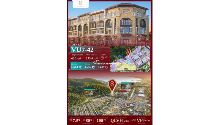 BÁN BIỆT THỰ LIỀN KỀ 63M2 GẦN BIỂN TẠI DỰ ÁN VINHOMES HẢI VÂN BAY CỦA CĐT GROUP