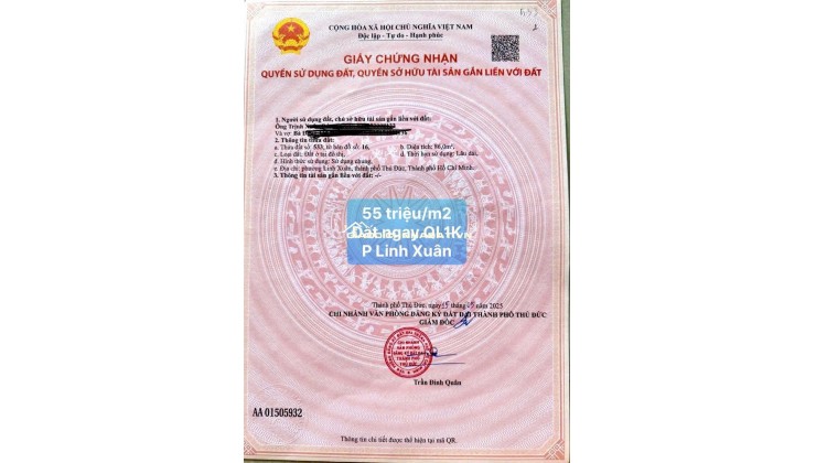 CẦN BÁN GẤP 2 LÔ ĐẤT LIỀN KỀ KHU VỰC P. LINH XUÂN, TP THỦ ĐỨC CŨ. LH:0935194588.