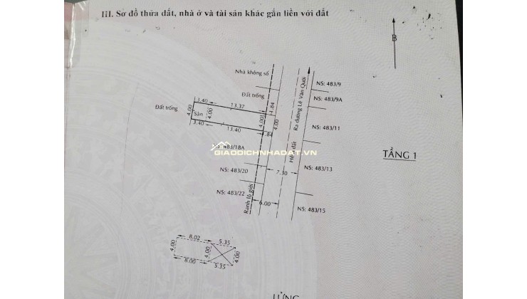 NHÀ VÀ ĐẤT TẠI P.BÌNH TRỊ ĐÔNG A - DT 126M2 - SHR - 8.5 TỶ TL. LH:0932688139