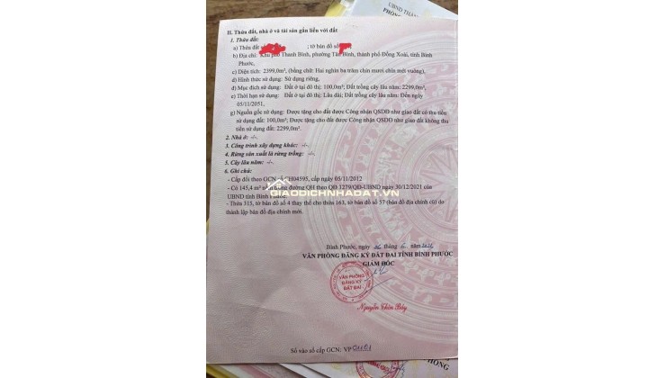 BÁN ĐẤT CHÍNH CHỦ 2400M2 TẠI TP ĐỒNG XOÀI CHỈ 16 TỶ 750 TRIỆU. LH:0977088568.