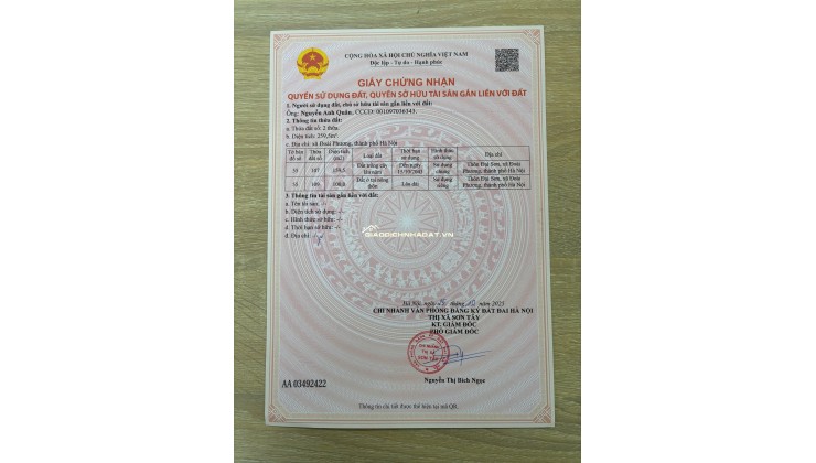 lô đất trung tâm sơn tây hà nội 215m2 giá nhỉnh 10tr.m2
