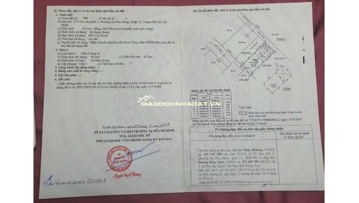 Bán nhà hẻm 971/3A KP3 P. An Phú Đông Q12 nhà trống giao ngay