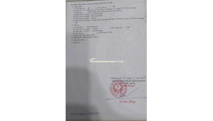 Chính chủ về quê cần bán gấp nhà 337/1 Lưu Hữu Phước P15 Q8