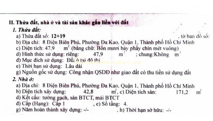 Bán 2 căn đối diện 47.9m2 SHR hẻm Điện Biên Phủ Q1 cách MT vài bước chân