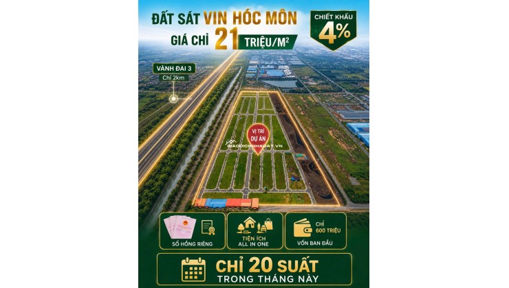 ĐẤT NỀN SỔ HỒNG RIÊNG LIỀN KỀ VINHOMES HÓC MÔN | GIÁ CHỈ 18TR/M²