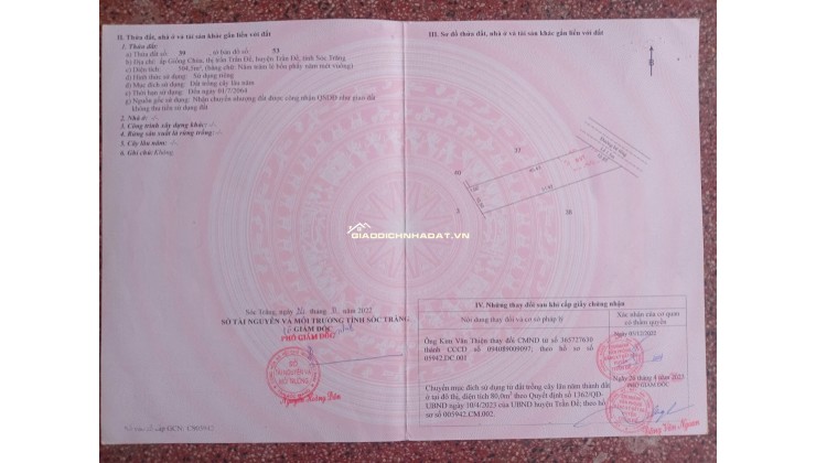 CHÍNH CHỦ BÁN 504,5M2 ĐẤT MẶT TIỀN LỘ BÊ TÔNG ÔTÔ TRUNG TÂM TRẦN ĐỀ LH:0336067426.