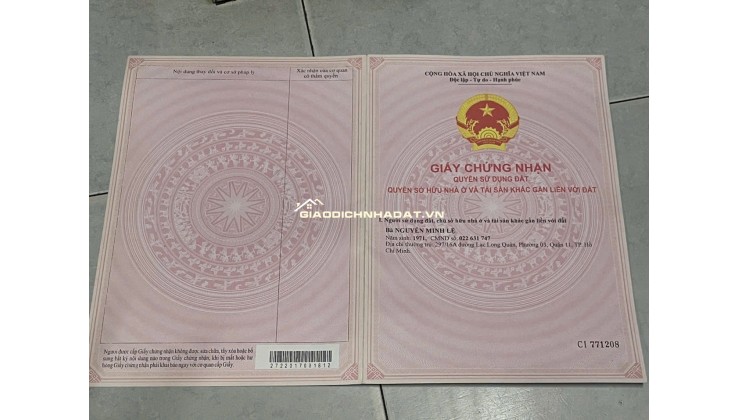 NHÀ QUẬN 11 LIỀN KỀ CÁC QUẬN KHÁC, AN NINH AN TOÀN. 5 TỶ 59.1 M2. LH:0903067772.