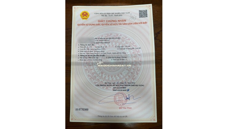 BÁN ĐẤT XÃ NAM PHƯỚC, TP ĐÀ NẴNG - SHR - CHỈ 1.5 TỶ / 1 LÔ. LH:0971955552. 0703555545