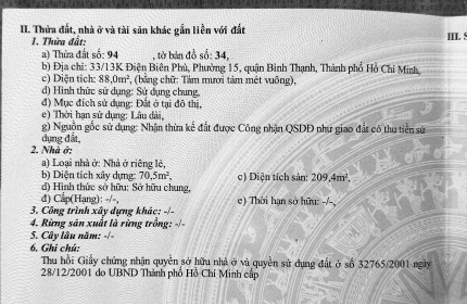 Nhà phố 3 tầng, 3 mặt tiền, hẻm ô tô, ngay tháp nước cầu Điện Biên Phủ
