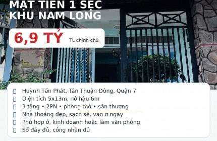NHÀ 3 TẦNG MẶT TIỀN 1 SẸC NAM LONG Q7 – 6,9 TỶ TL