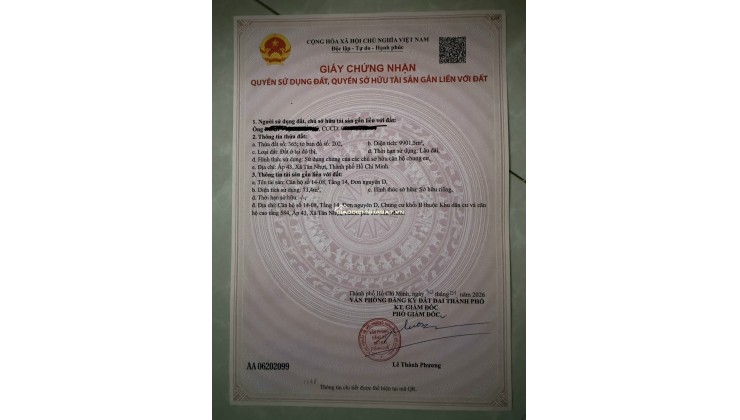 BÁN CHCC XÃ TÂN NHỰT– 85MV 2PN2VS – NỘI THẤT CƠ BẢN - SHR - CHỈ 3.1 TỶ. LH:0906645077.