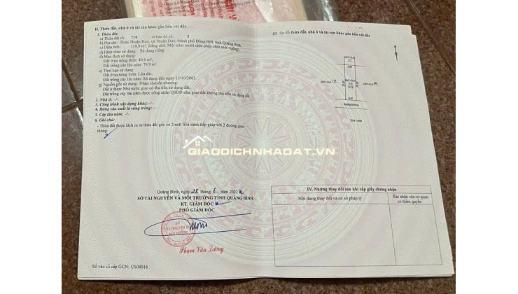 BÁN ĐẤT TP ĐỒNG HỚI, TỈNH QUẢNG BÌNH, SỔ HỒNG RIÊNG, CHỈ 500TR/LÔ. LH:0945576667