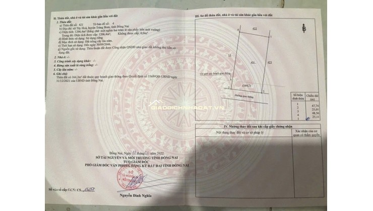 CẦN BÁN 2253M2 ĐẤT TRỒNG CÂY TẠI ĐỒNG NAI, SHR, CHỈ 3.6 TỶ. LH:0902878512.