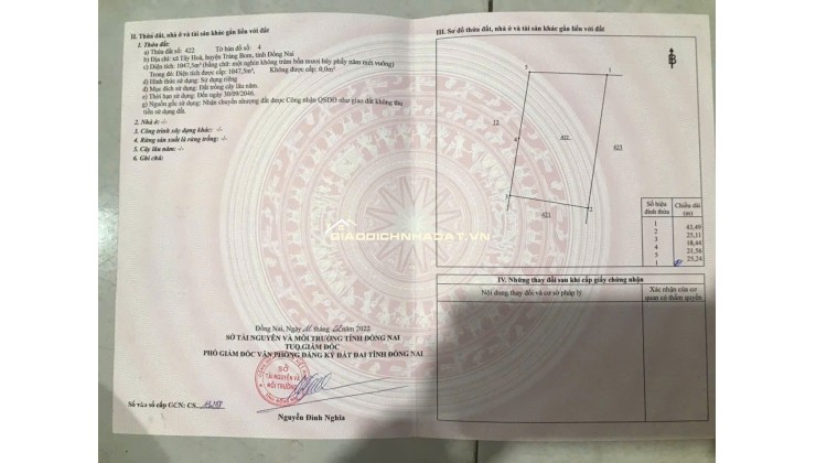 CẦN BÁN 2253M2 ĐẤT TRỒNG CÂY TẠI ĐỒNG NAI, SHR, CHỈ 3.6 TỶ. LH:0902878512.