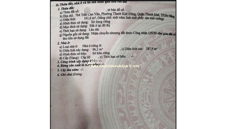 CHÍNH CHỦ BÁN NHÀ THANH KHÊ, ĐÀ NẴNG 102MV 3 TẦNG, SHR, CHỈ 15 TỶ. LH:0903969599