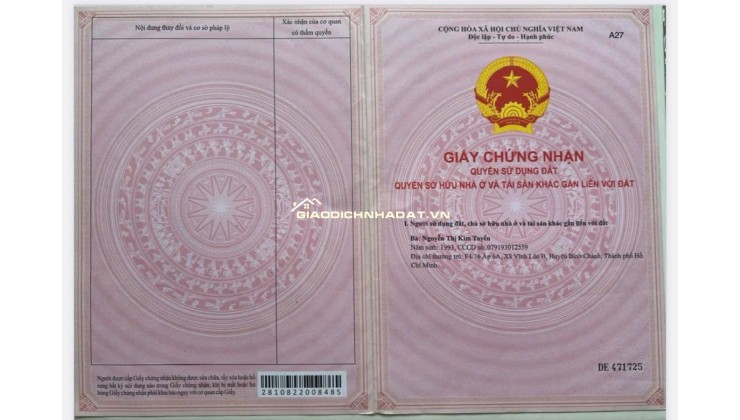 Đất Chính Chủ Cạnh Công Viên TT Cần Đước- giá chỉ 650tr