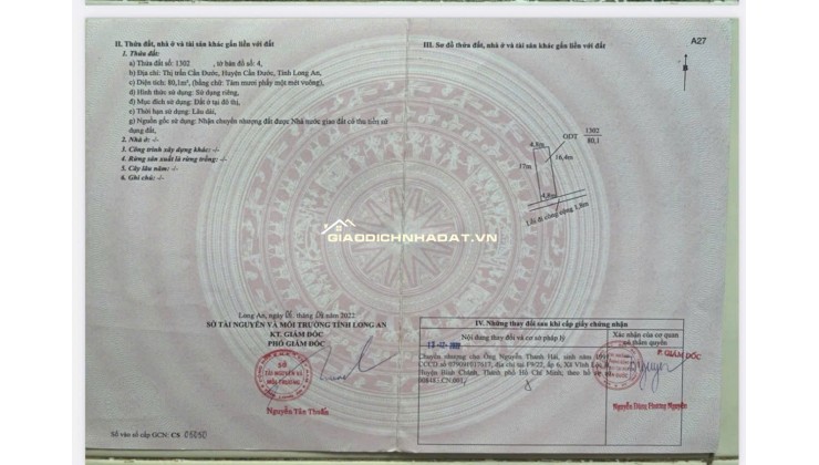 Đất Chính Chủ Cạnh Công Viên TT Cần Đước- giá chỉ 650tr