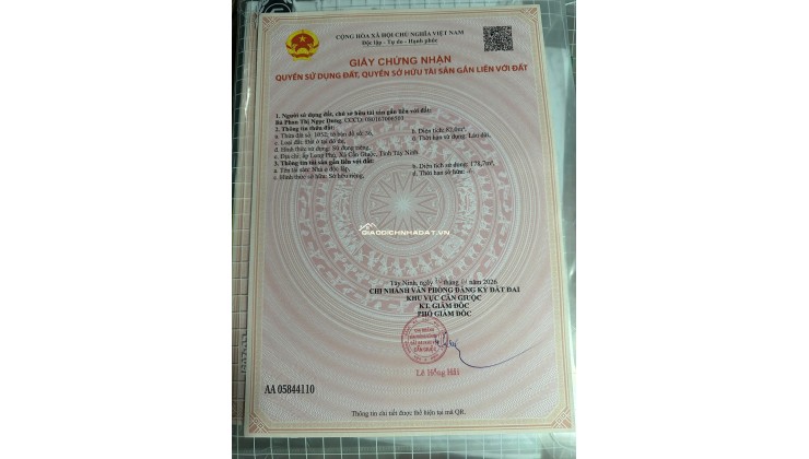 BÁN NHÀ CẦN GIUỘC, TÂY NINH - 82MV - SHR HOÀN CÔNG ĐẦY ĐỦ - CHỈ 3.5 TỶ. LH:0933696918