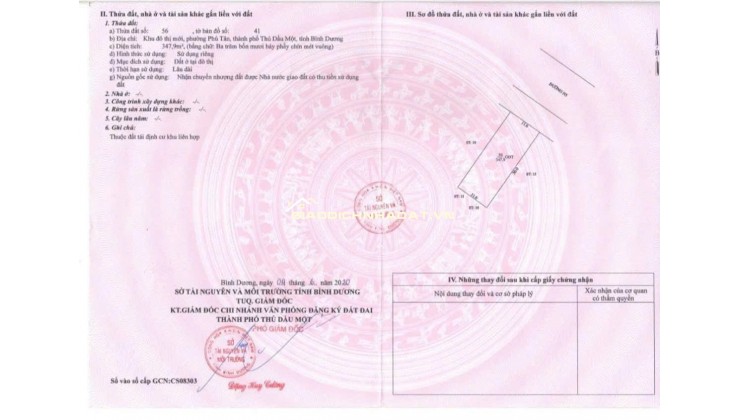 CC BÁN ĐẤT ĐƯỜNG LÊ LỢI - P.BÌNH DƯƠNG (PHÚ TÂN CŨ) 347.9MV CHỈ 43TR/M2. LH:0369121238.