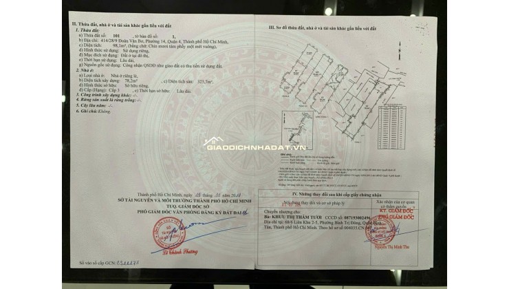 Bán nhà 414/28/9 Đoàn Văn Bơ, P.Khánh Hội, TPHCM. 99m2 SHR chỉ 9.8 tỷ. Lh: 0917873287