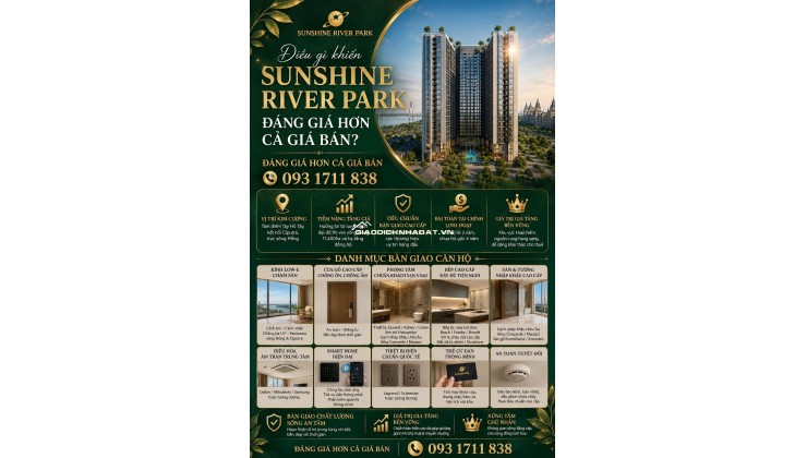 Vốn ban đầu 2,8 tỷ sở hữu Sunshine River Park chung cư 0931711838  gần lõi Cipucha view Sông Hồng