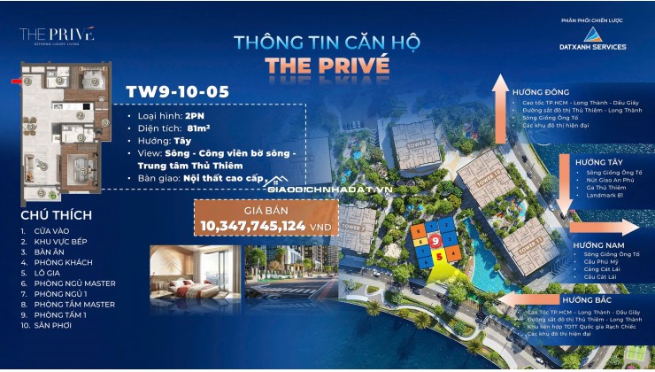 Bán căn hộ 2 PN dự án The Prive trung tâm quận 2 view ba mặt giáp sông. chỉ 10% ký Hợp đồng mua bán