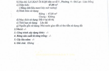 Bán đất thổ cư view rừng thông tại Phường 4 Đà Lạt