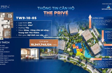 Bán căn hộ 2 PN dự án The Prive trung tâm quận 2 view ba mặt giáp sông. chỉ 10% ký Hợp đồng mua bán