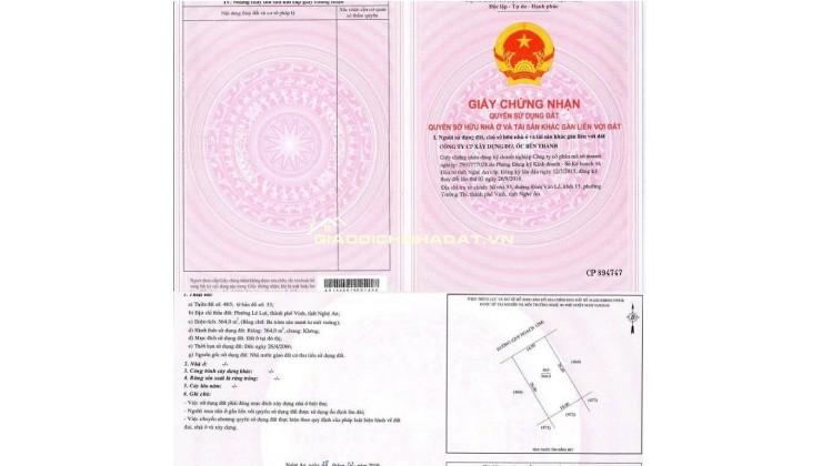 BÁN ĐẤT PHƯỜNG LÊ LỢI, TP.VINH - DT 121M2 VÀ 364M2 – SHR - GIÁ CHỈ TỪ 55TR/M2. LH:0903464999.