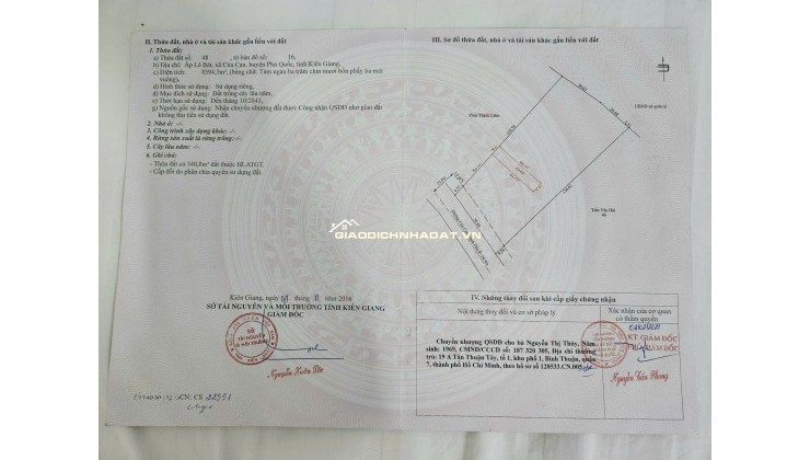 BÁN ĐẤT PHÚ QUỐC, TỈNH KIÊN GIANG – DT 8394,3 M2 - SHR – 18TR/M2. LH:0903464999