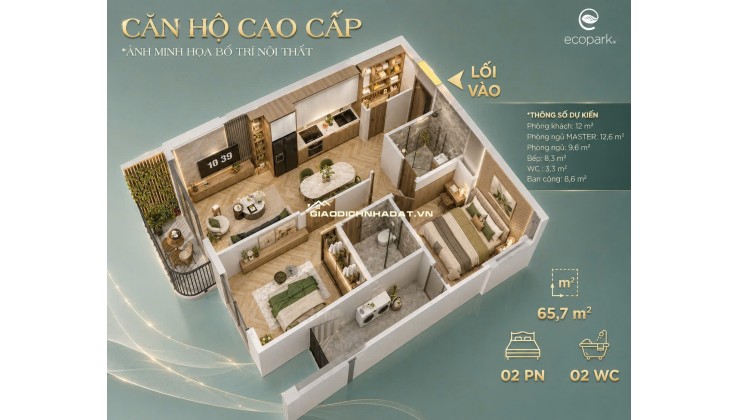 Căn hộ Ecopalace Đăk Lăk 2 phòng ngủ, tầng cao, view hoàng hôn thành phố