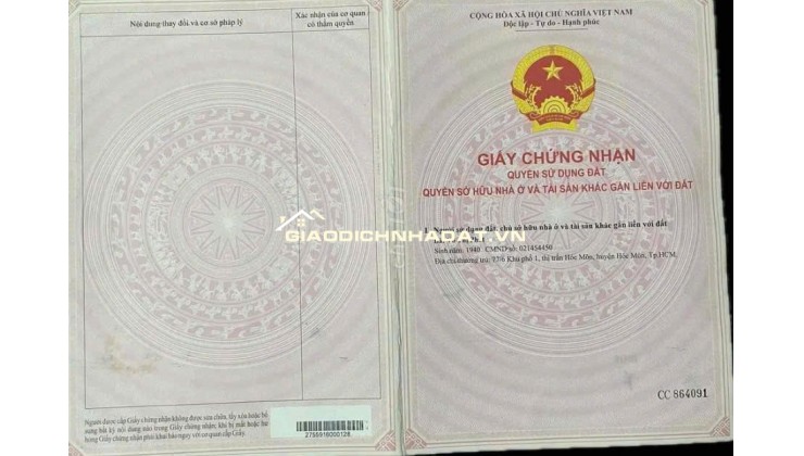 Bán đất thổ cư 147.1m2 hẻm xe hơi ngay thị trấn Hóc Môn
