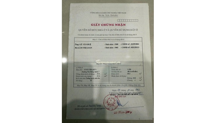 Bán Gấp P.Tân Hưng Quận 7 - Ngang 5m 5x10m 1Trệt 1Lầu Giá 4.3 Tỷ Gia Lộc
