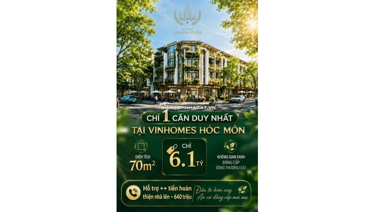 Nhà mặt tiền 4 tầng 70m2 Vinhomes Hóc Môn:chỉ 6,1 tỷ.(hỗ trợ thêm hoàn thiện nhà tới 640tr)