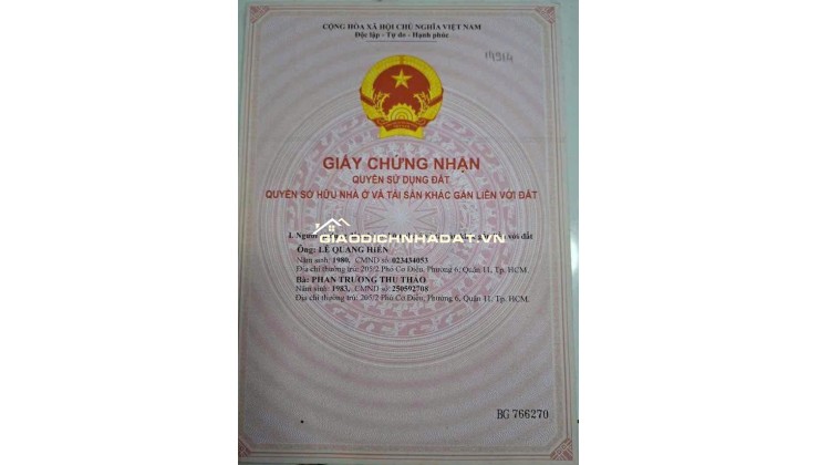 Bán nhà hẻm 1 trệt 1 lầu 2/12 Nguyễn Sĩ Cố P15 Quận 8