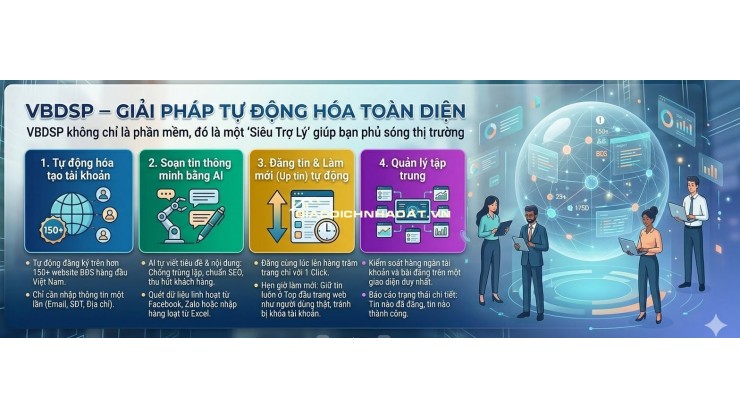 VBDSP là phần mềm đăng tin bất động sản tự động trên hơn 200 website mua bán và rao vặt nhà đất