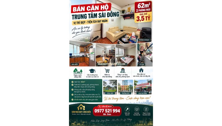  BÁN CĂN HỘ 62M² FULL NỘI THẤT TRUNG TÂM SÀI ĐỒNG GIÁ 3,5 TỶ