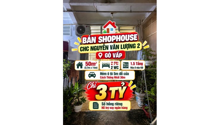 Bán Shophouse trệt CC Nguyễn Văn Lượng 2 ,Gò Vấp 50m2, hẻm 5m chỉ 3tỷ