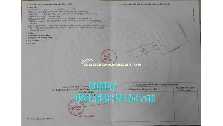 Chính Chủ Bán Nhà Xưởng Mỹ Phước 240m2 Ngay Vòng Xoay Định Hòa 0587.639.174