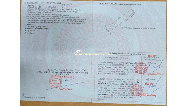 BÁN ĐẤT TẠI CHÂU PHA-TPHCM, DT 153M2 SHR 1.180 TỶ. LH:0913976848 - A TOẠI (CHÍNH CHỦ)