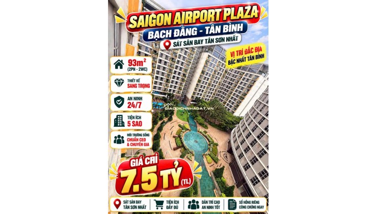 Bán căn hộ Saigon Airport Plaza 93m2, 2PN  , Sổ riêng 7.5tỷ