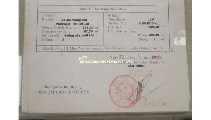 Bán đất trung tâm Đà Lạt, đường Ma Trang Sơn, P.5, lô góc 2 mặt tiền