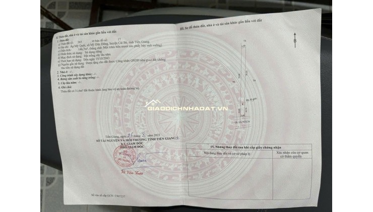 BÁN ĐẤT CÁI BÈ TIỀN GIANG, DT 2CÔNG8 - SHR - 17.5 TỶ. LH:0354408935